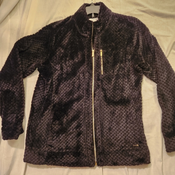 Calvin Klein Black Textured Jacket Plush women's size L EUC - Picture 4 of 13